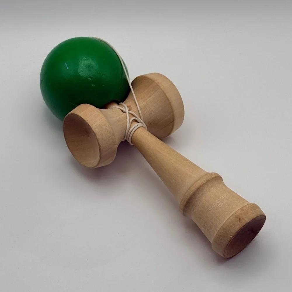 Kendama USA Tribute Wooden Skill Toy Green Ball 7 Inch Natural Wood Unisex